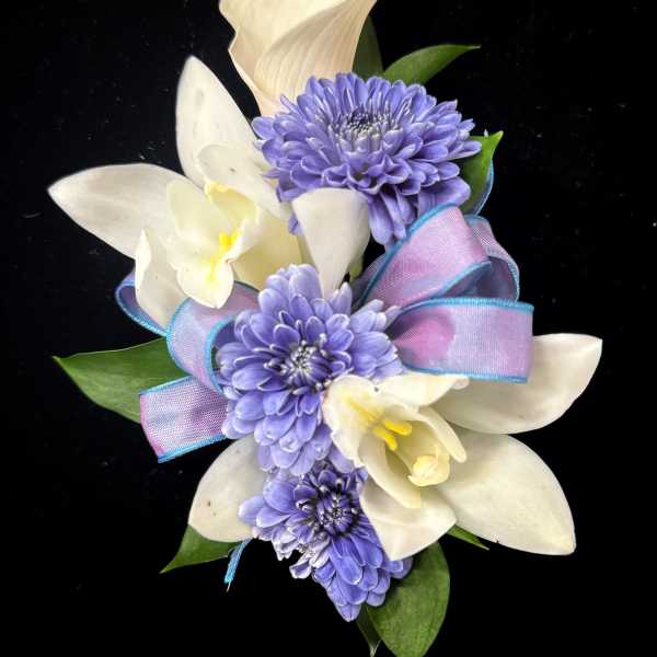 Eastern Star Corsage #5 White and Periwinkle **NOT FOR PROM