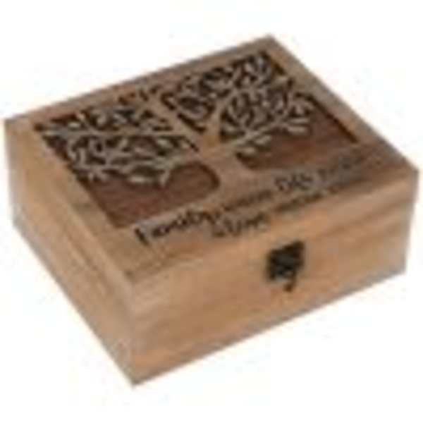 Wooden keepsake box with a tree cutout lid