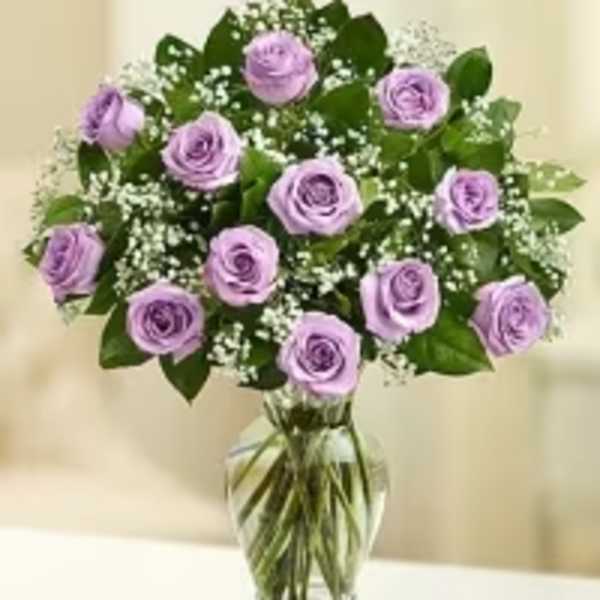 Lavender Dozen Rose Elegance Vase