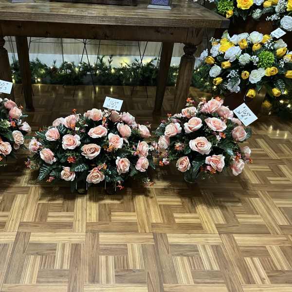 Large Pink Silk Cemetery Saddle & 2 Vases Combo