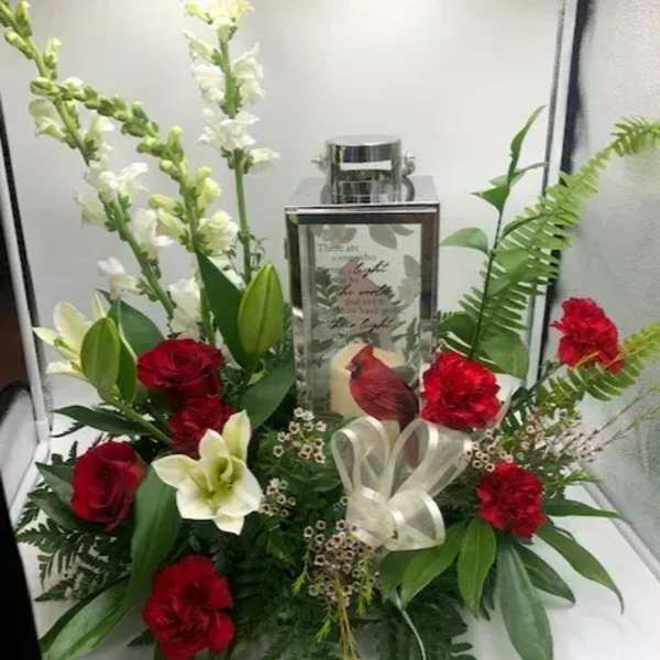 Lantern with Fresh Flowers (Red Cardinal)