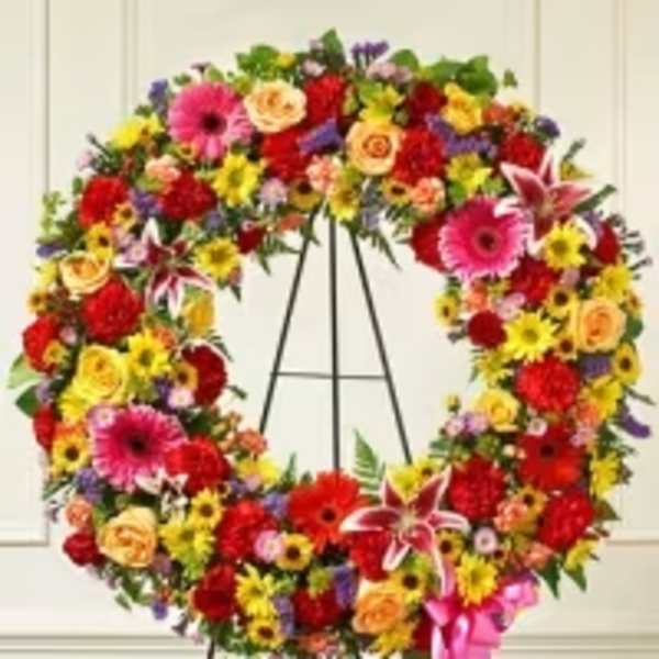 Vibrant Garden Tribute Standing Wreath