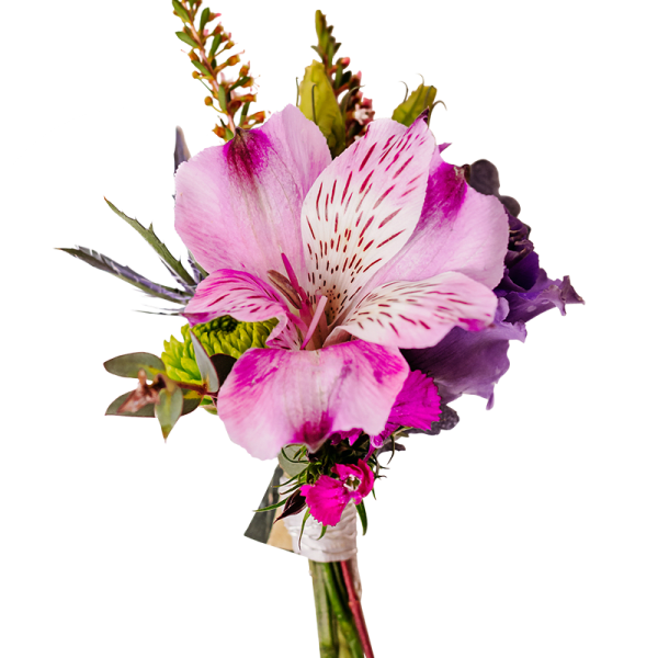 Pink and white alstroemeria bouquet with purple accents