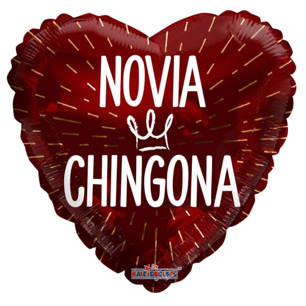 Heart-shaped red foil balloon with white text