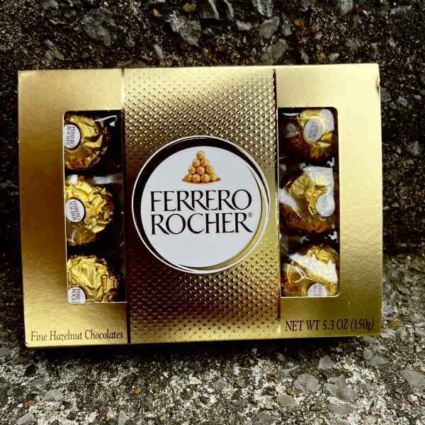 Box of Ferrero Rocher hazelnut chocolates