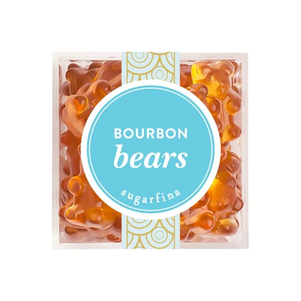Package of bourbon gummy bears in a clear box