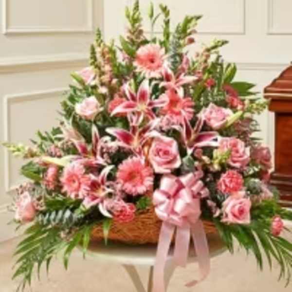 Blushing Elegance Floral Basket