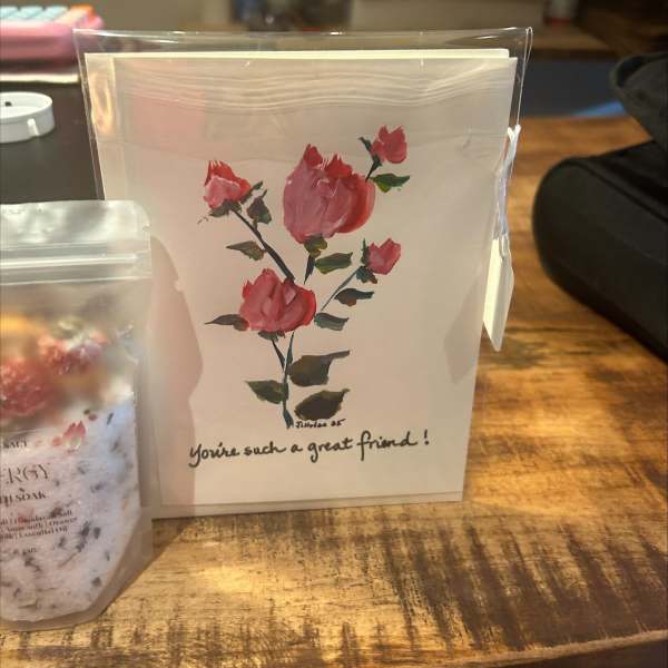 Greeting card with pink roses and the text 'You're such a great friend!'