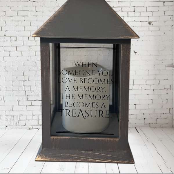 Decorative lantern with a memorial quote inside