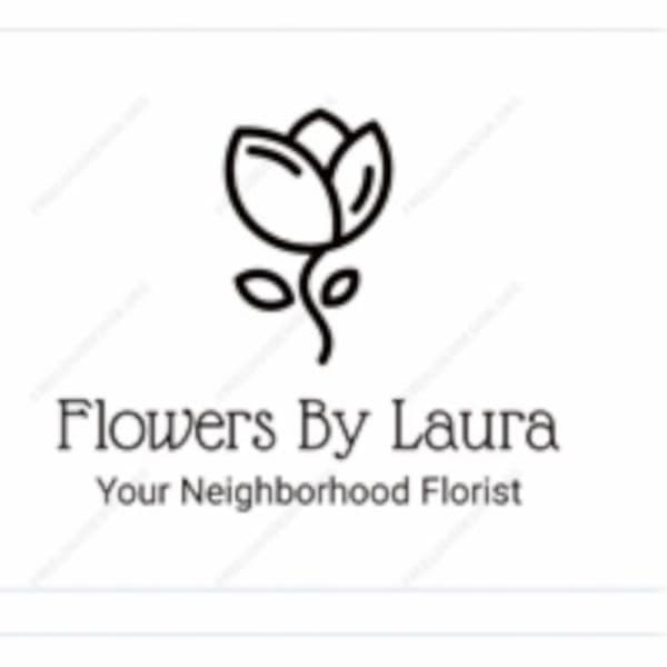 Floral shop logo with a simple tulip icon and text reading Flowers By Laura