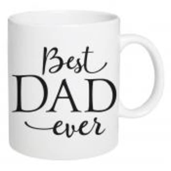White mug with the words Best Dad Ever in black text