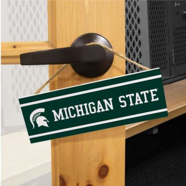 Michigan State sign hanging from a door handle