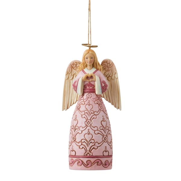 Pink angel ornament with wings and a hanging cord