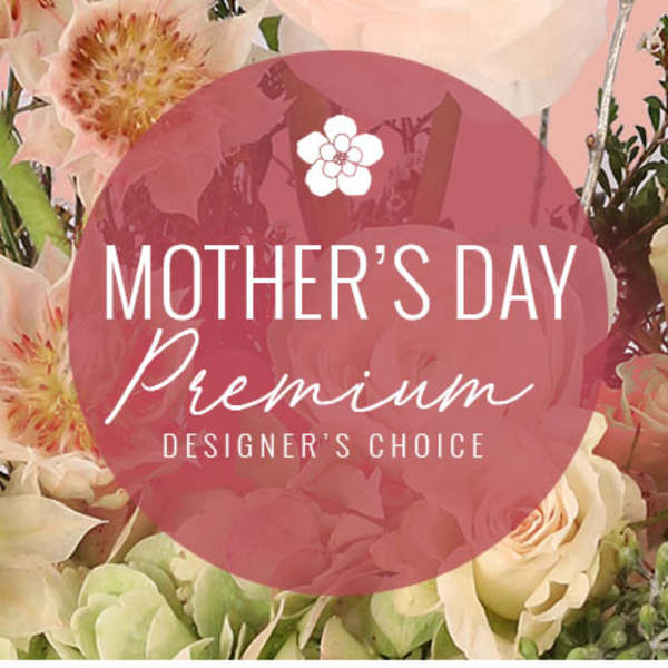 Mother's Day premium floral arrangement with pale roses and green blooms