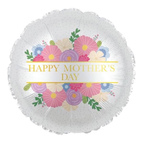Round foil balloon with floral print and "Happy Mother's Day" text
