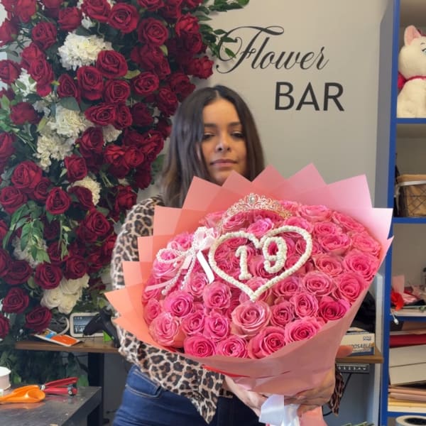 Ramo de rosas rosados para cumpleañera en Long Island New York