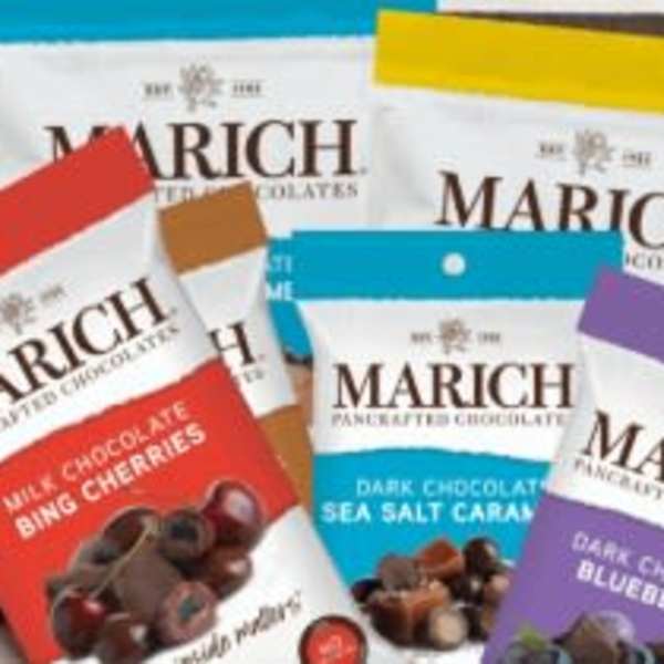 Assorted Marich chocolate snack bags in a basket
