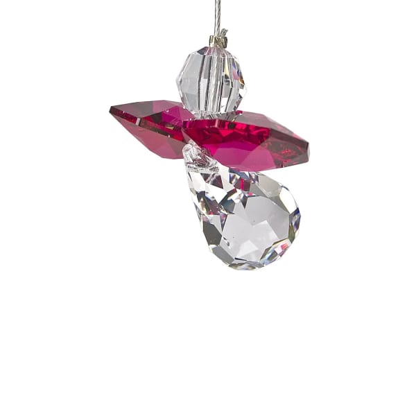 Faceted crystal angel ornament with pink wings and clear body