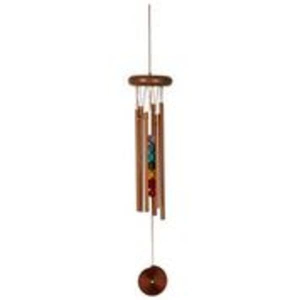 Hanging wind chime with colored beads and metal tubes