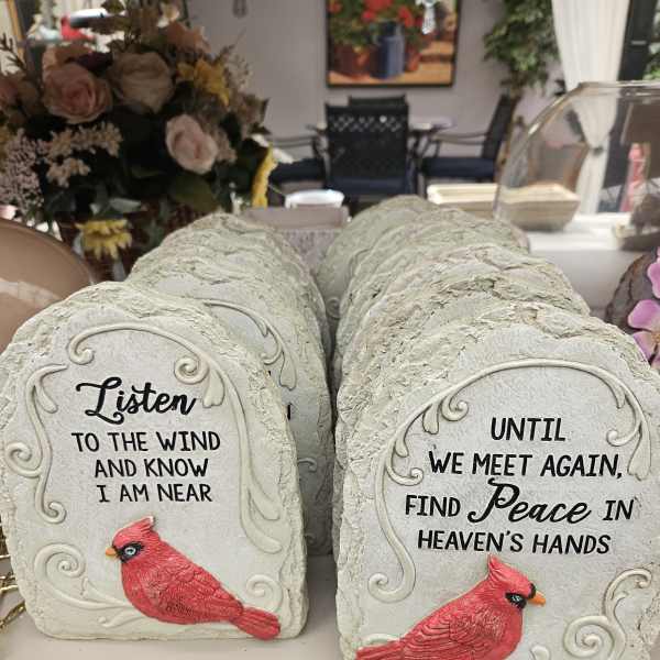 Memory Stones (8" tall) Made of Resin with Cardinal & message