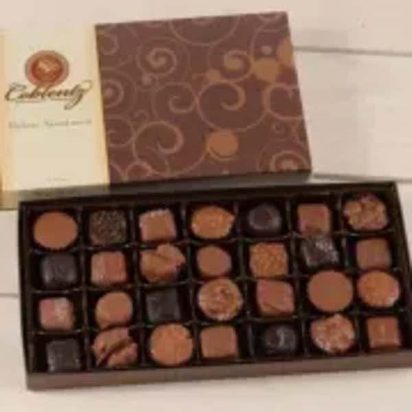 Box of assorted chocolates in a divided gift tray