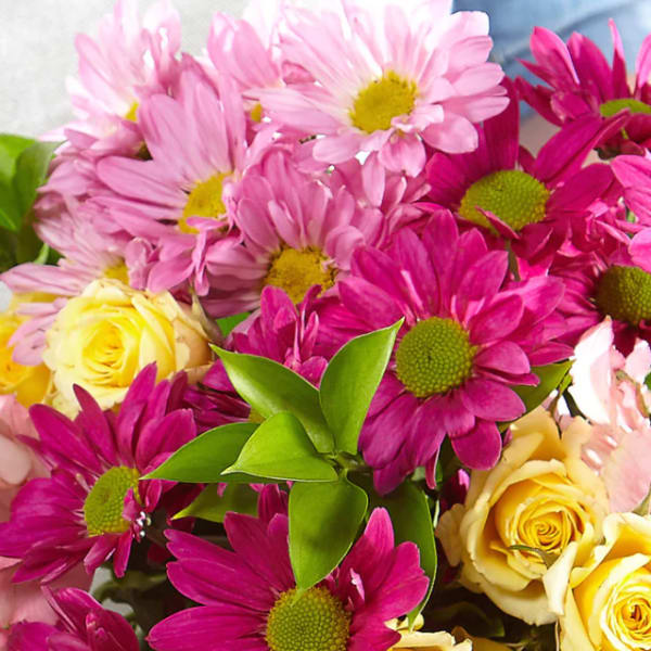 Bouquet of pink daisies and yellow roses