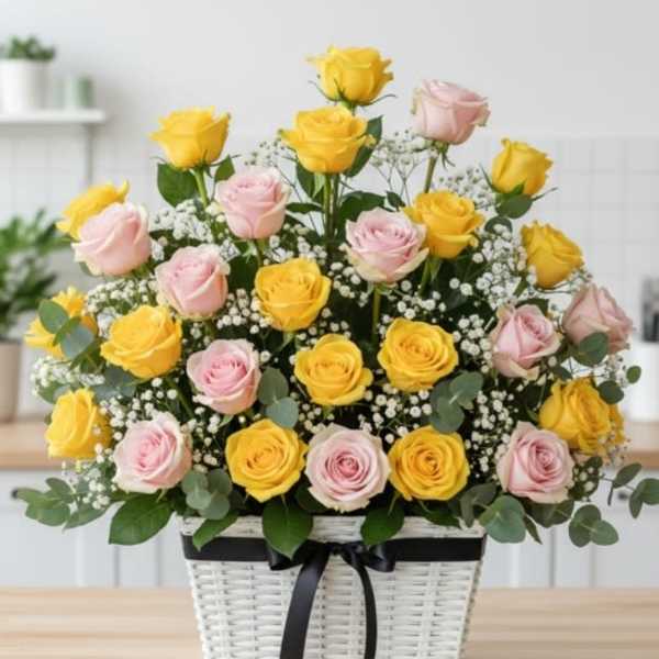 24 Roses Flower Basket