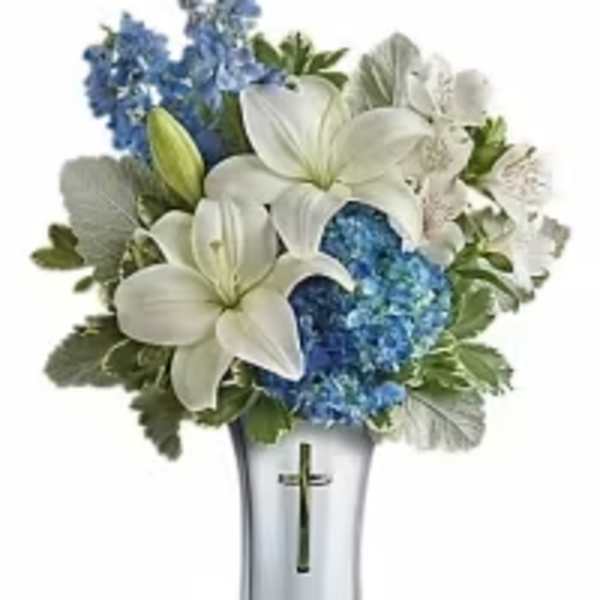 Blue & White Serenity Sympathy Arrangement