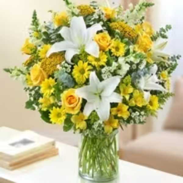 Florist Choice Yellow & White Sympathy Arrangement