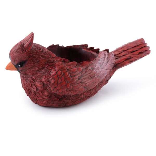 Red bird-shaped decorative planter with an open top