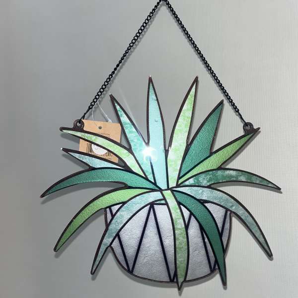 Hanging stained-glass-style wall art shaped like a potted plant