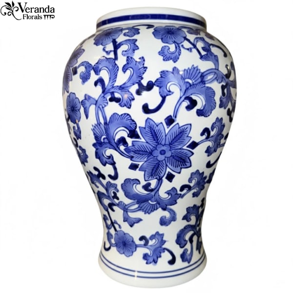 Blue And White Ginger Jar Vase with Lid