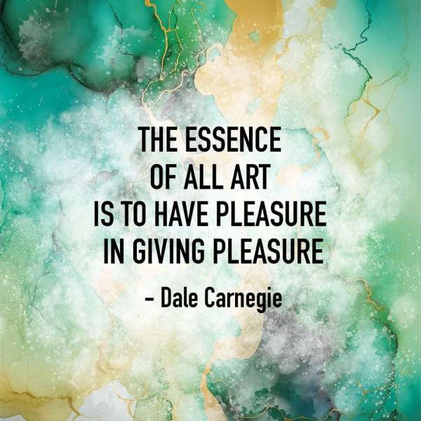 Abstract teal and gold quote print with black text