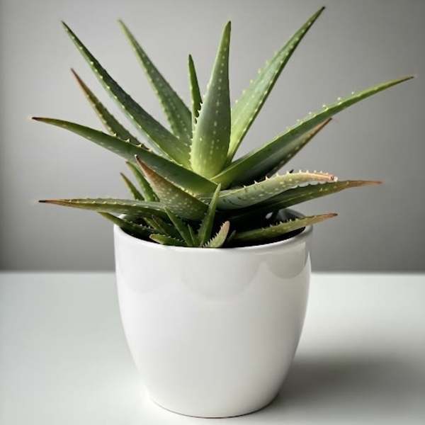 Potted aloe plant in a white ceramic pot