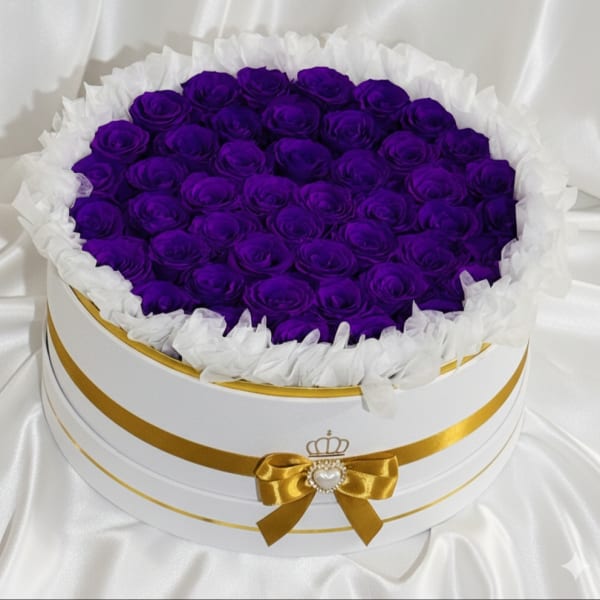 Eternal Royal Purple Grand Signature Round – 50 Preserved Roses Luxury Box