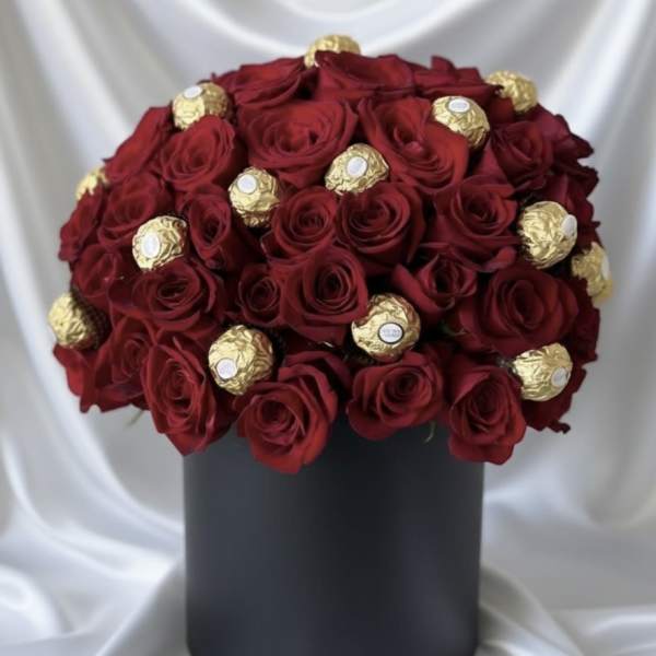 Luxury Rose Dome with Chocolate Truffles – Fresh Flower Arrangement
