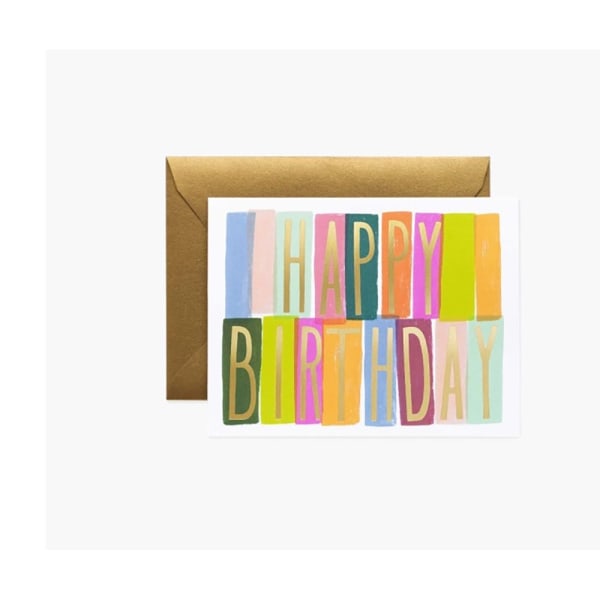 Birthday greeting card with a brown envelope