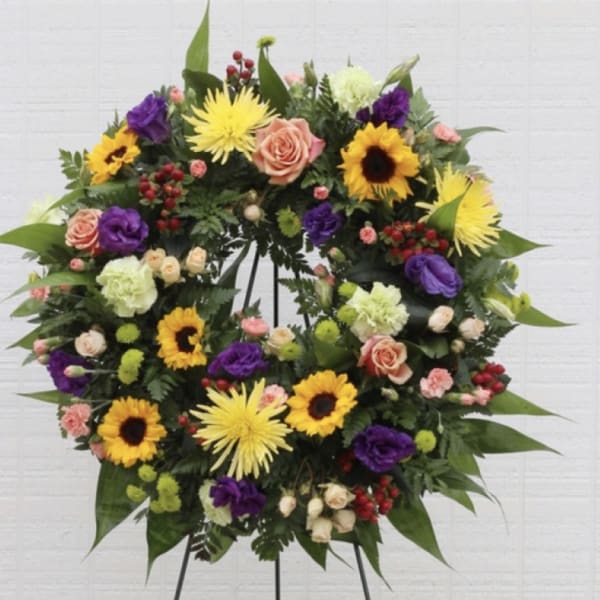 Traditional Sunflower Funeral Wreath