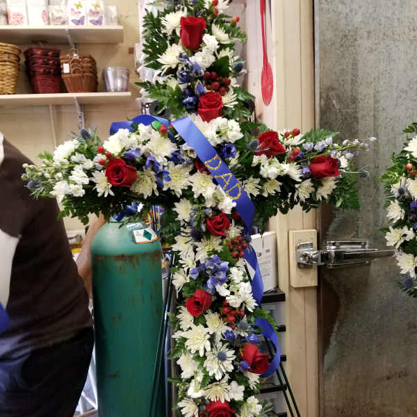 Red, white, and blue cross