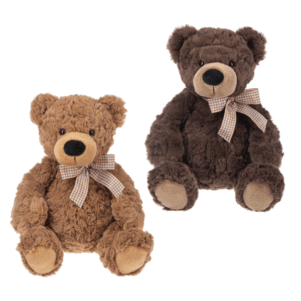 Two plush teddy bears with gingham bows