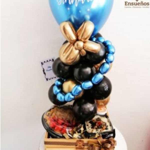 Torre Cumpleaños Deluxe Azul & Oro