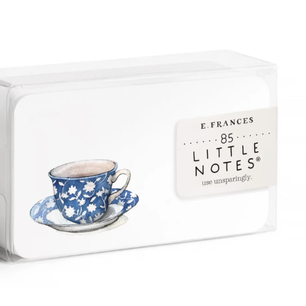 Boxed set of note cards with a blue teacup illustration