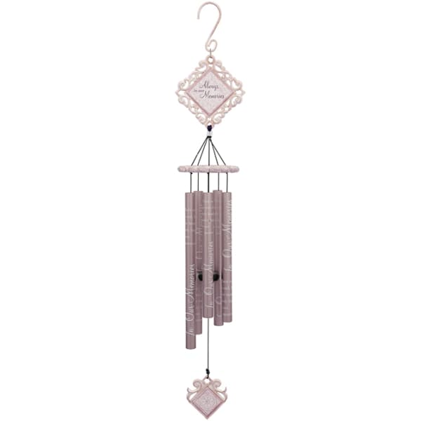 Pink memorial wind chime with engraved hanging tubes