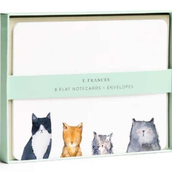 Boxed set of note cards and envelopes with watercolor cats