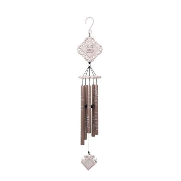 Decorative hanging wind chime with a faith plaque and metal tubes