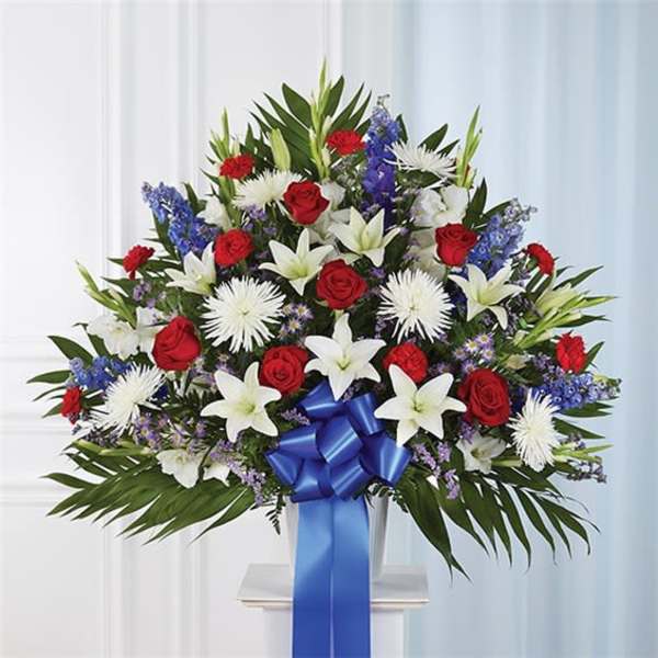 Heartfelt Sympathies Standing Basket- Red, White & Blue