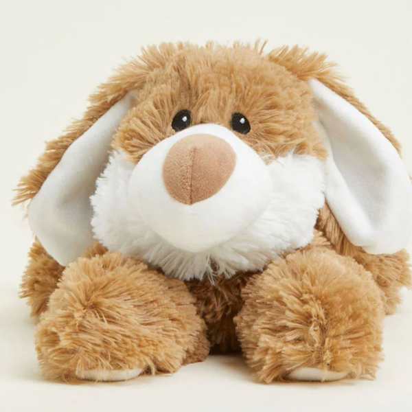 Plush brown-and-white dog toy with floppy ears
