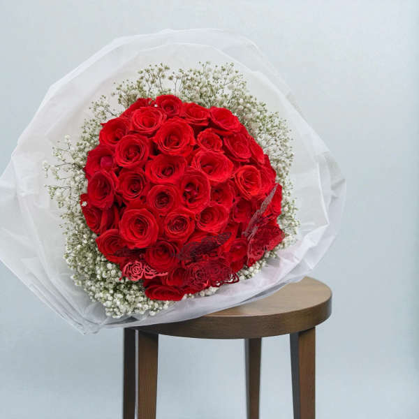 Red Roses 50 count white wrapping