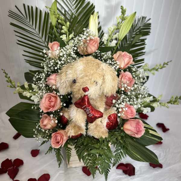 flores con con peluche