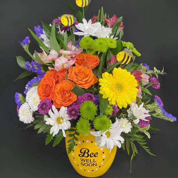 Buzzing Bee Well Pot of Flowers